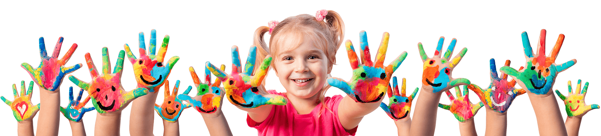 Smiling young girl with paint on her hands